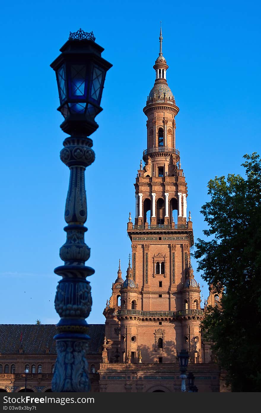 Tower of Plaza de Espana, Seville, Spain