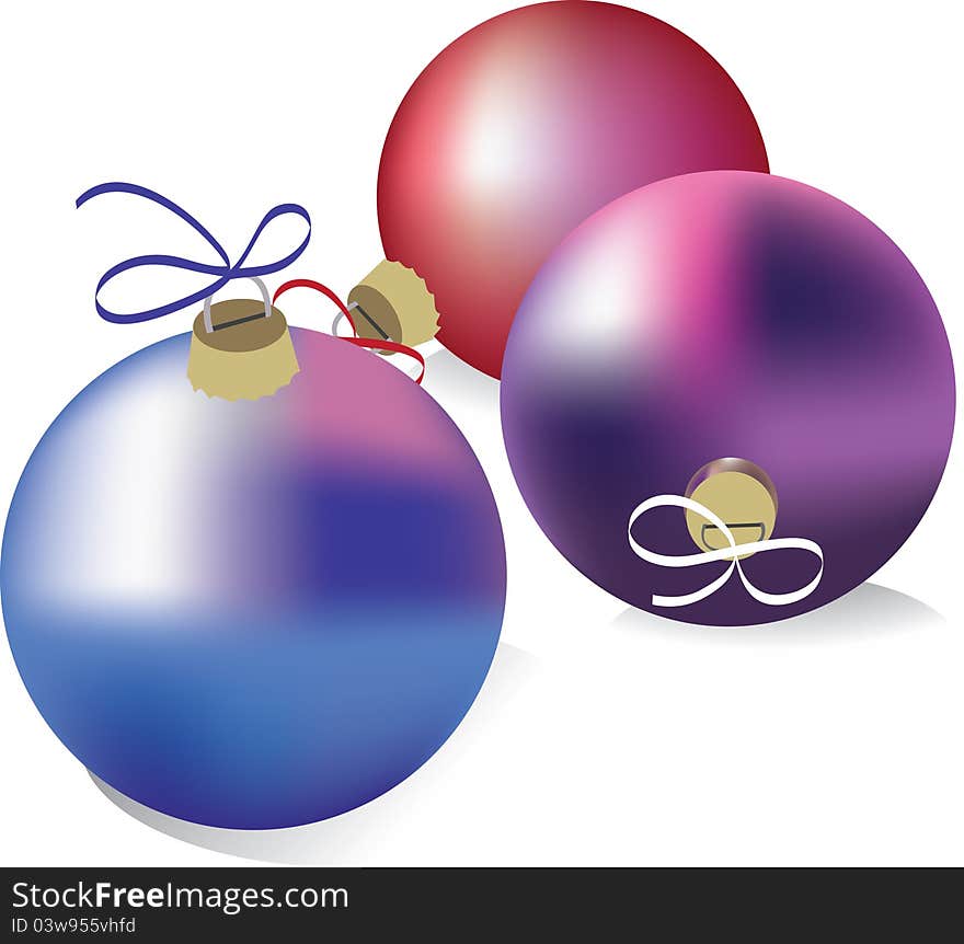 Christmas balls. Red, violet and blue.