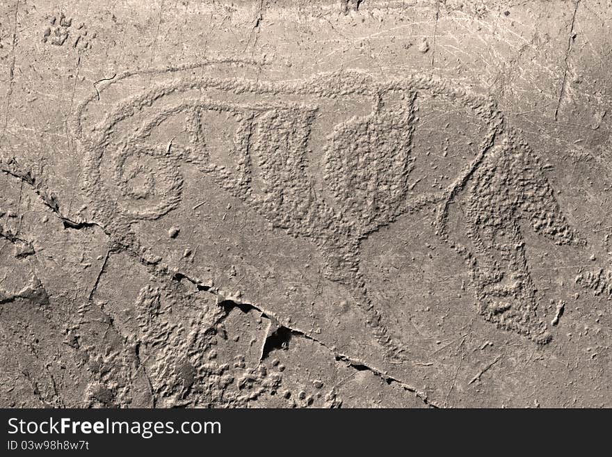 Petroglyphs on the rocks in the Altai Mountains, Russia. Petroglyphs on the rocks in the Altai Mountains, Russia