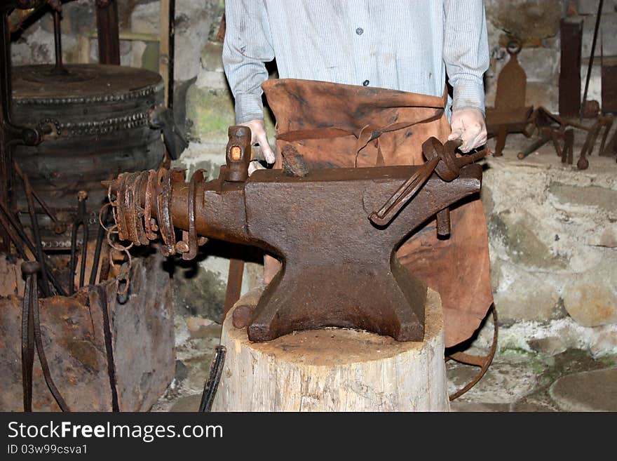 The Set-up at the Anvil of a Traditional Blacksmith. The Set-up at the Anvil of a Traditional Blacksmith.