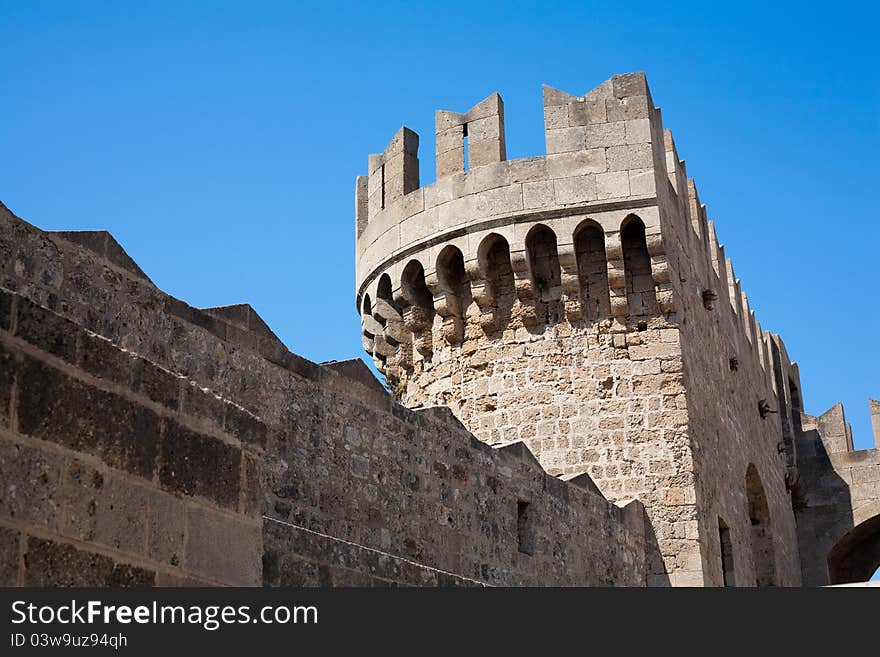 Ancient castle Tower. Greece. Rhodes.