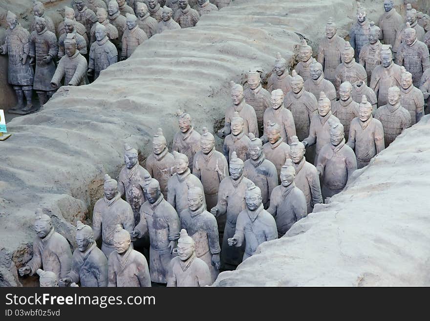 The terra-cotta warriors in Qinshihuang Terracotta Warriors and Horses Museum.