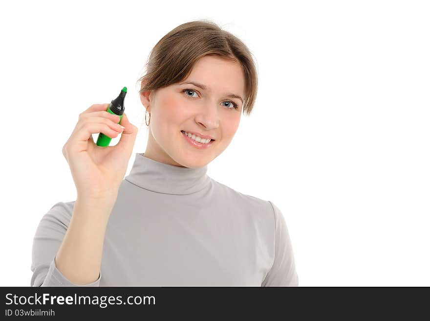 Woman Drawing Something On Screen With A Pen