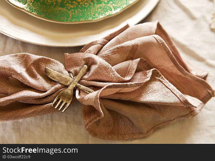 Close up of vintage place setting