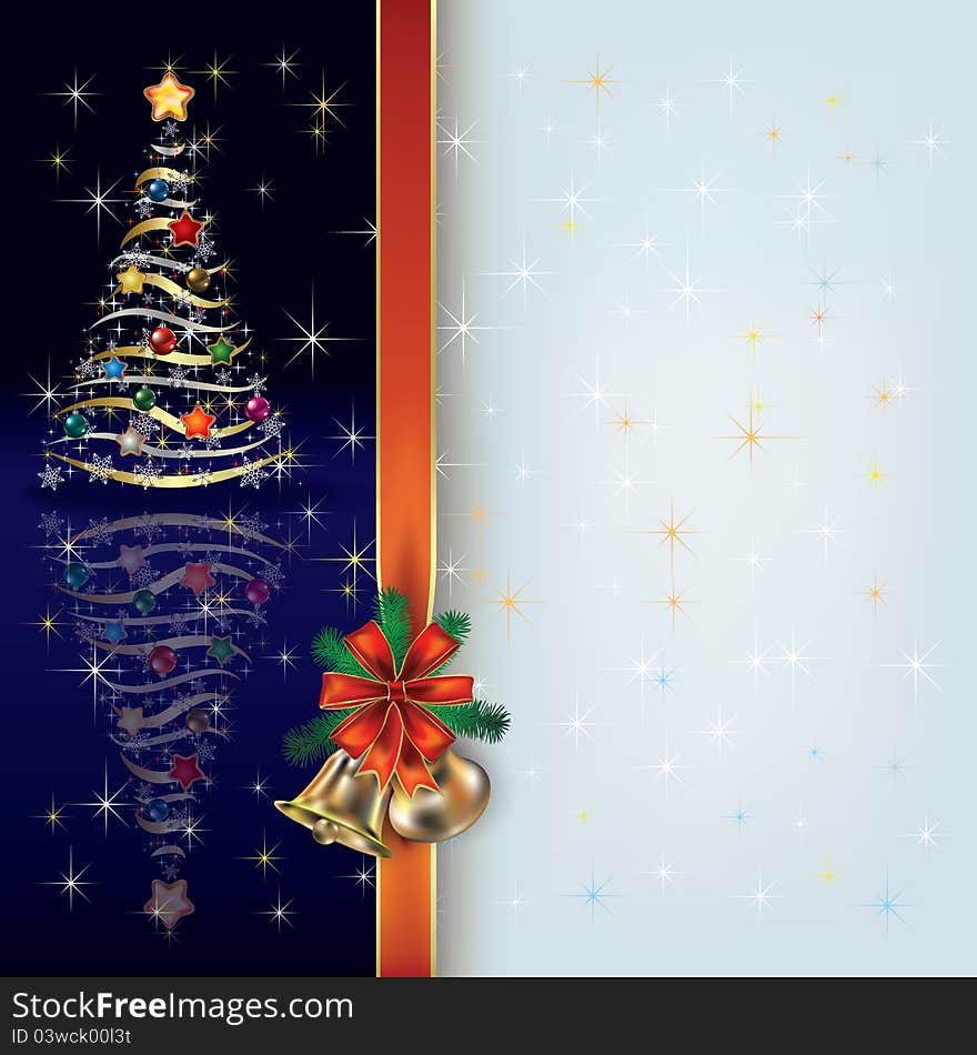 Abstract Christmas greeting with tree and gift ribbon