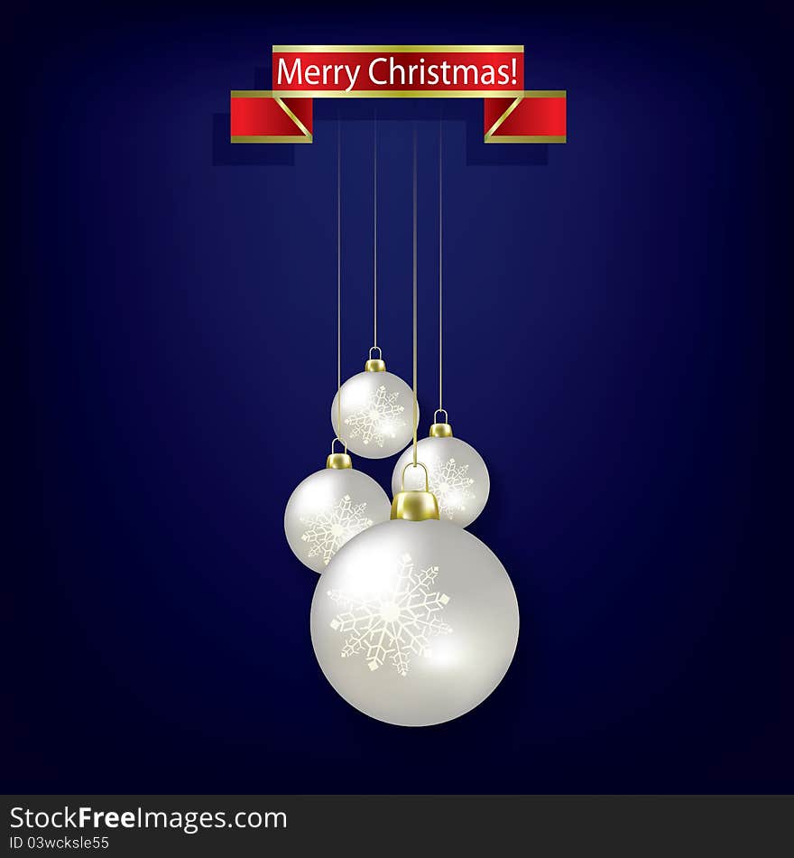 Abstract greeting with Christmas balls on blue