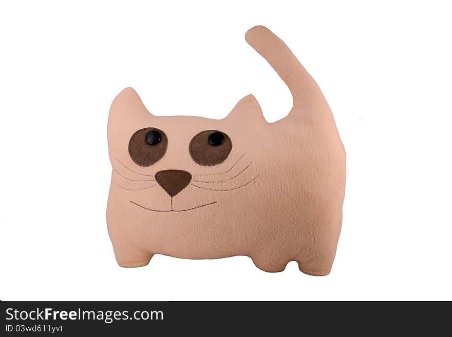 Handmade toy cat isolated on a white background