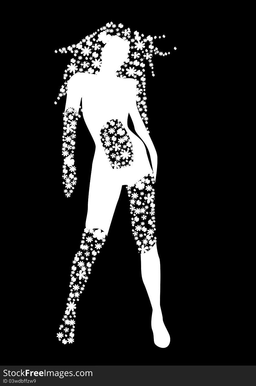 Woman silhouette with flowers