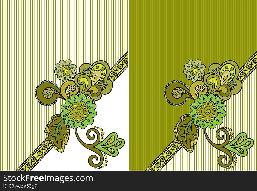 Green floral composition on the striped background of mustard. Green floral composition on the striped background of mustard