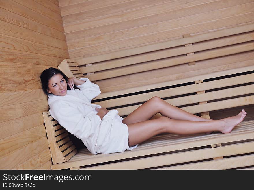 Young woman take a steam bath