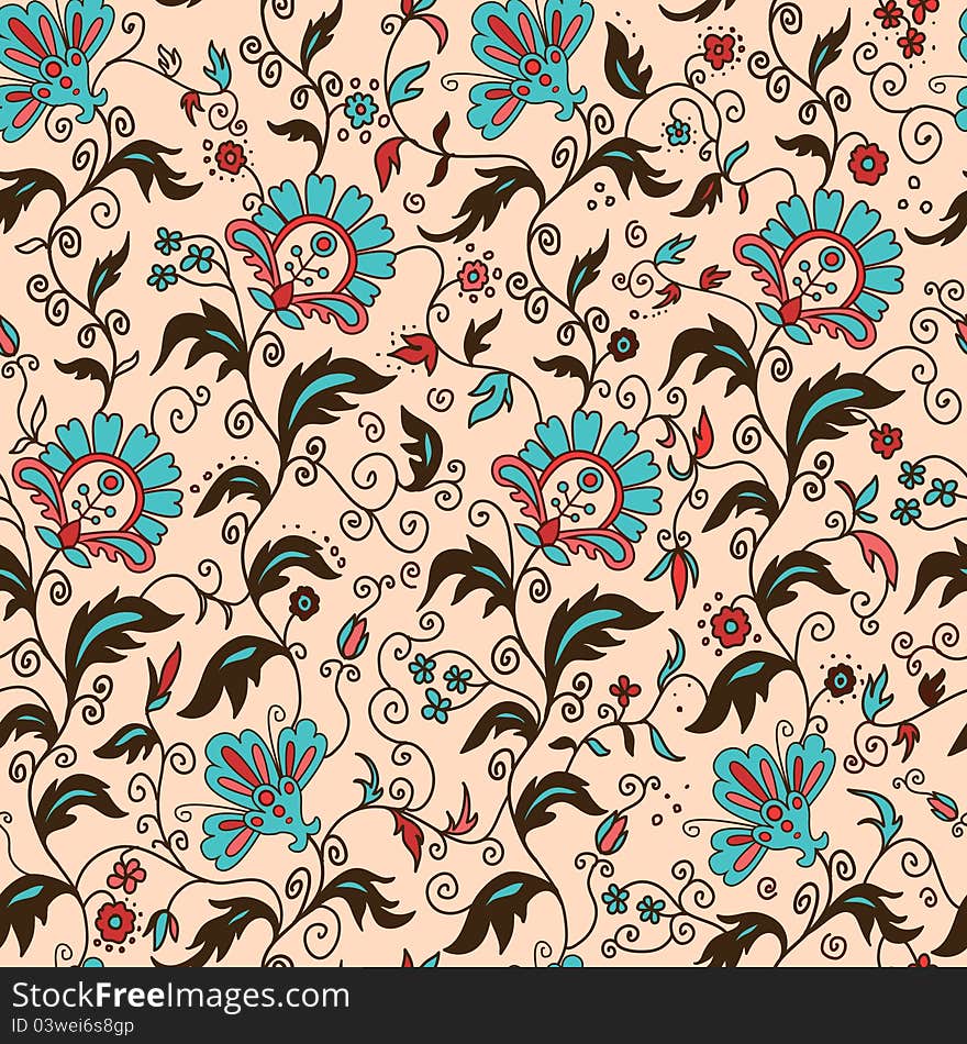 Seamless floral pattern with hand drawn elements. Vector illustration