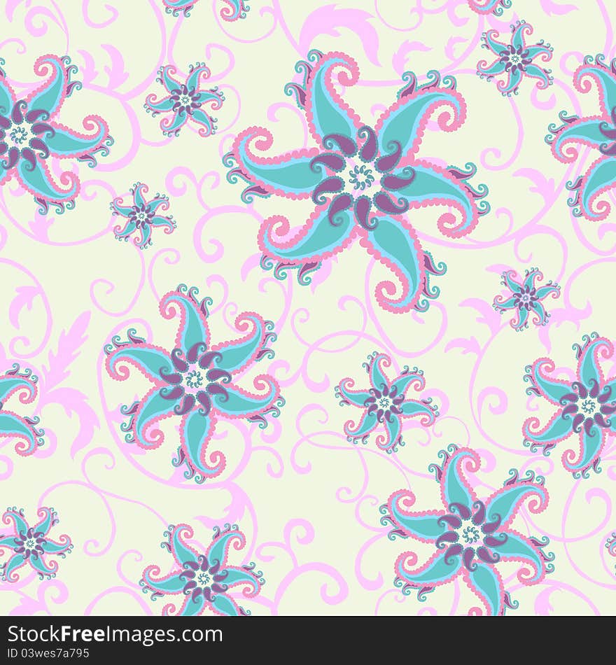 Abstract seamless pattern with paisley elements . Vector illustration