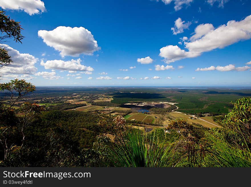 View of the lake and the small town from the mountains in Queensland, Australia. View of the lake and the small town from the mountains in Queensland, Australia.