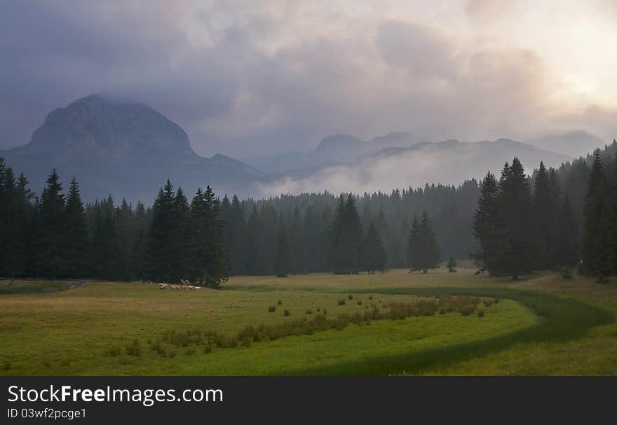 Mountain landscape in Montenegro with cloudy sky