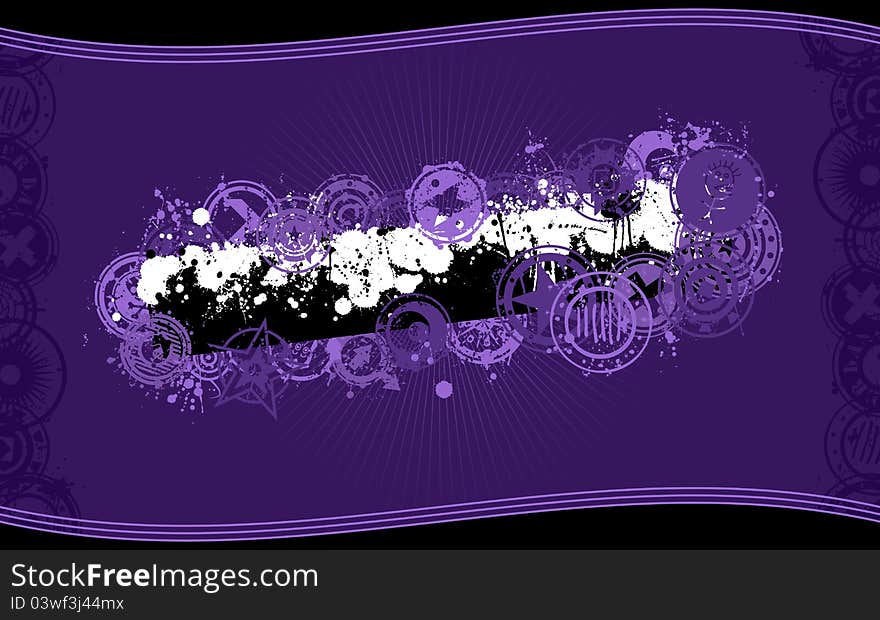 A vector background design in purple color scheme and standard wide-screen aspect ratio in grunge illustration style with a central splatter banner graphic and space for your copy. A vector background design in purple color scheme and standard wide-screen aspect ratio in grunge illustration style with a central splatter banner graphic and space for your copy.