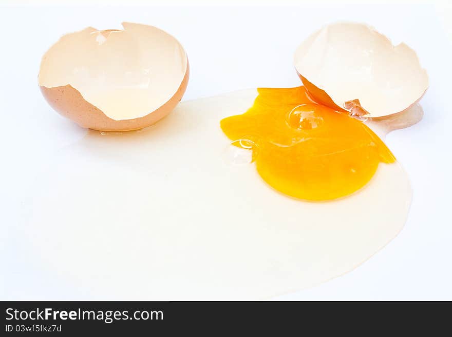 The falling egg on white background