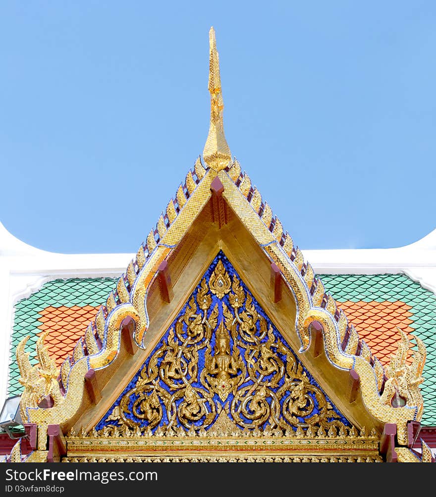 Golden gable Roof at Wat Phra Keao Temple in Grand Palace, Bangkok Thailand