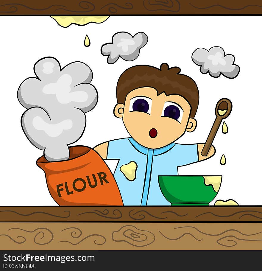 Funny illustration of a man with a flour