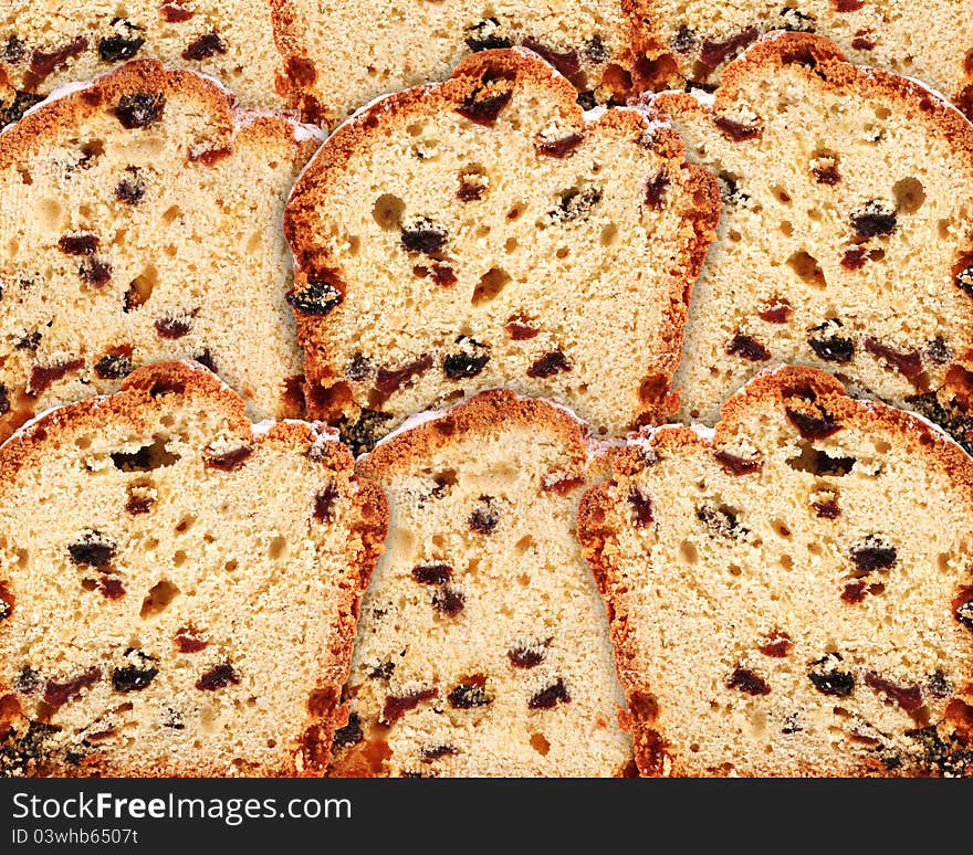 Many slices of cake with raisins