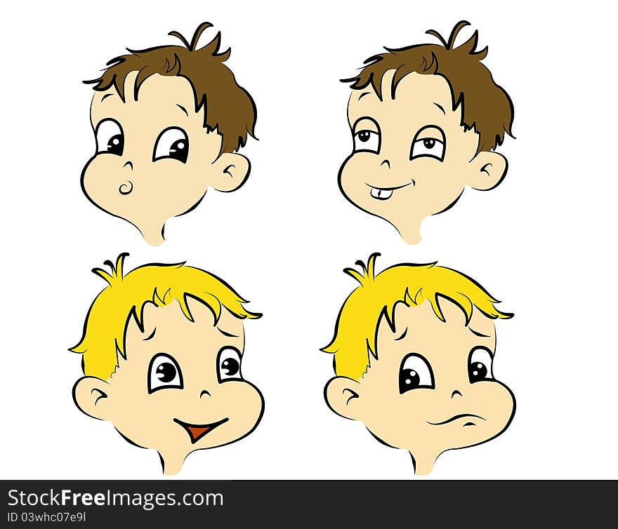 Sweet cartoon faces of a bo. Sweet cartoon faces of a bo