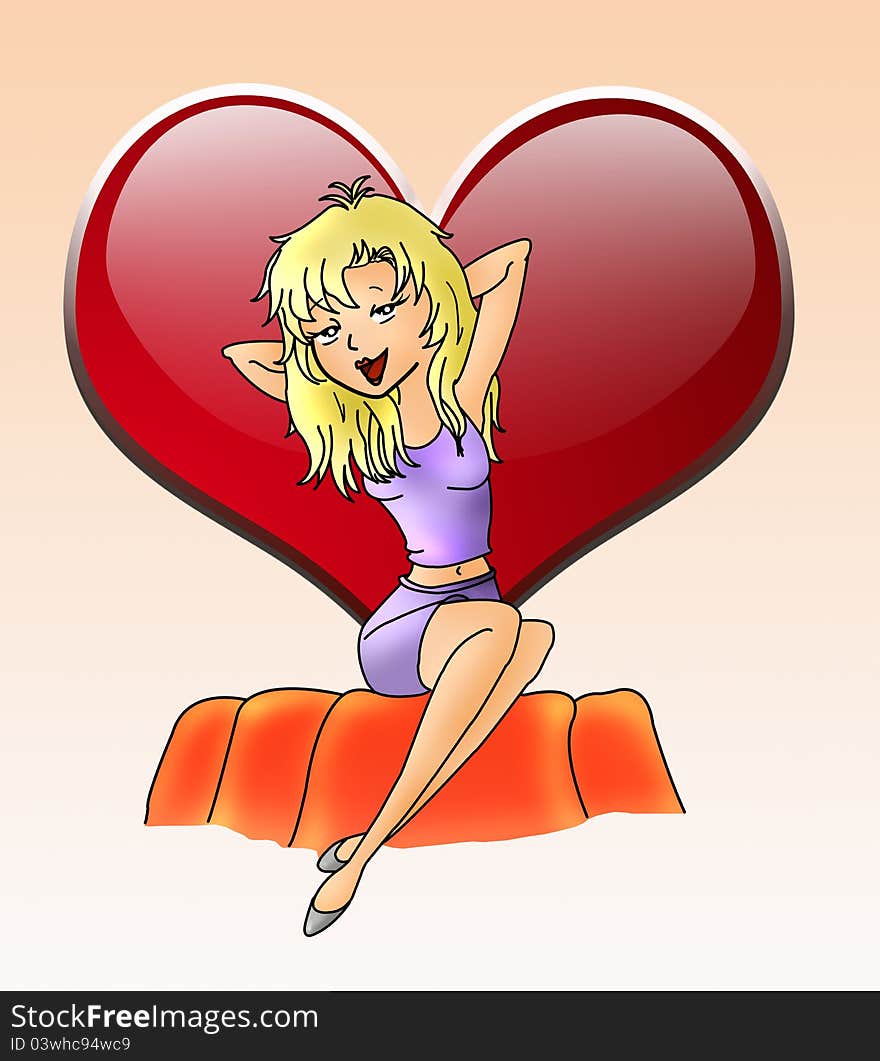 Sweet comic girl with heart