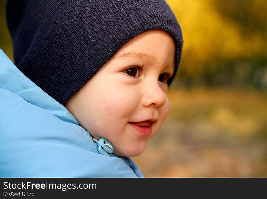 Little boy in autumn park