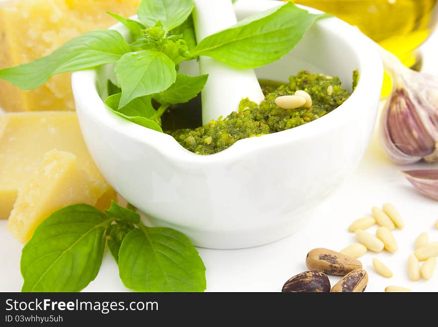 Fresh Italian Pesto and its ingredients