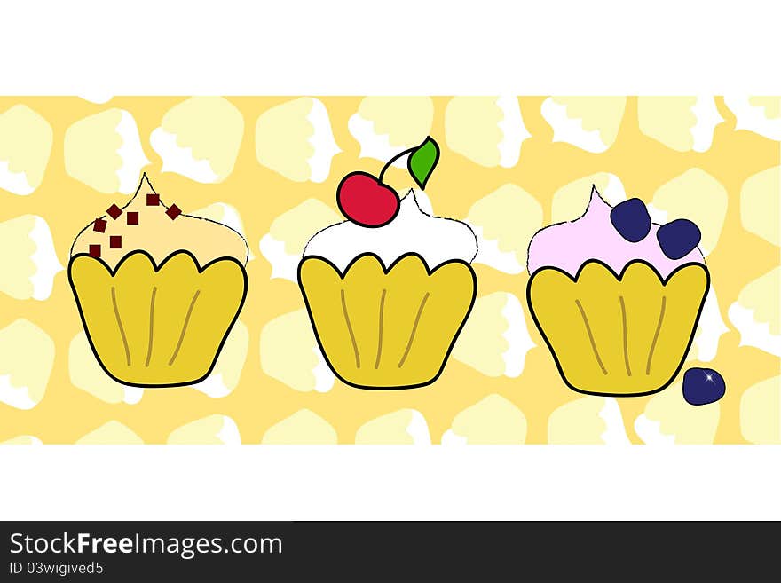 Cup cake set with muffin background