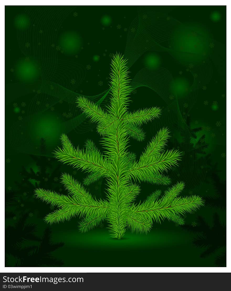 Green Christmas fur-tree with cones on green decoration background, vector illustration. Green Christmas fur-tree with cones on green decoration background, vector illustration