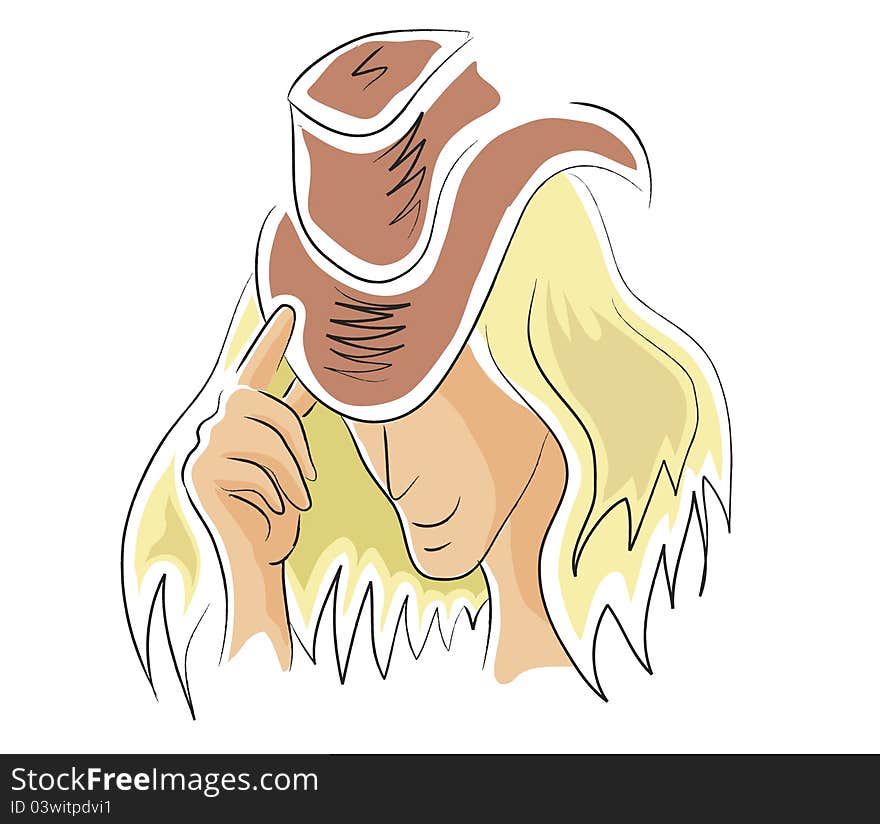 Illustration of a cartoon cowboy touches his brown hat. Illustration of a cartoon cowboy touches his brown hat.