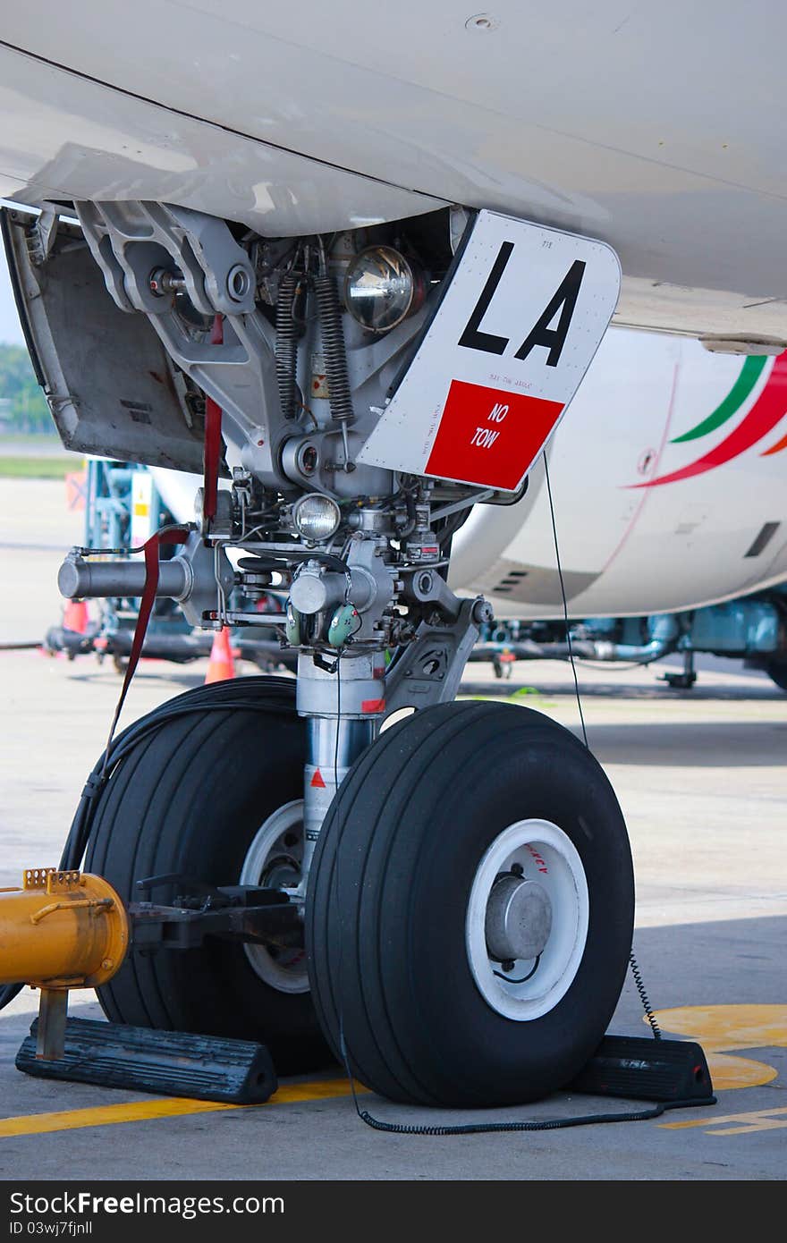 Picture taken of a commercial air plane wheel