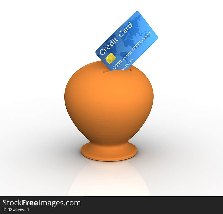 One vintage money box with a credit card that enters on it (3d render)