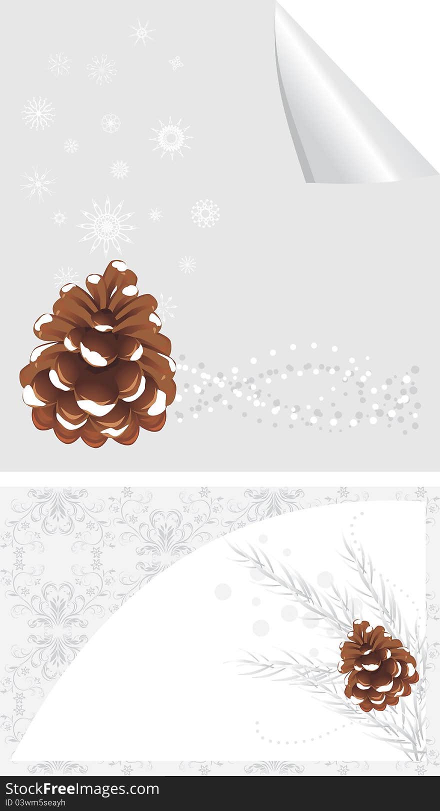 Pinecone with snowflakes. Backgrounds for design. Illustration