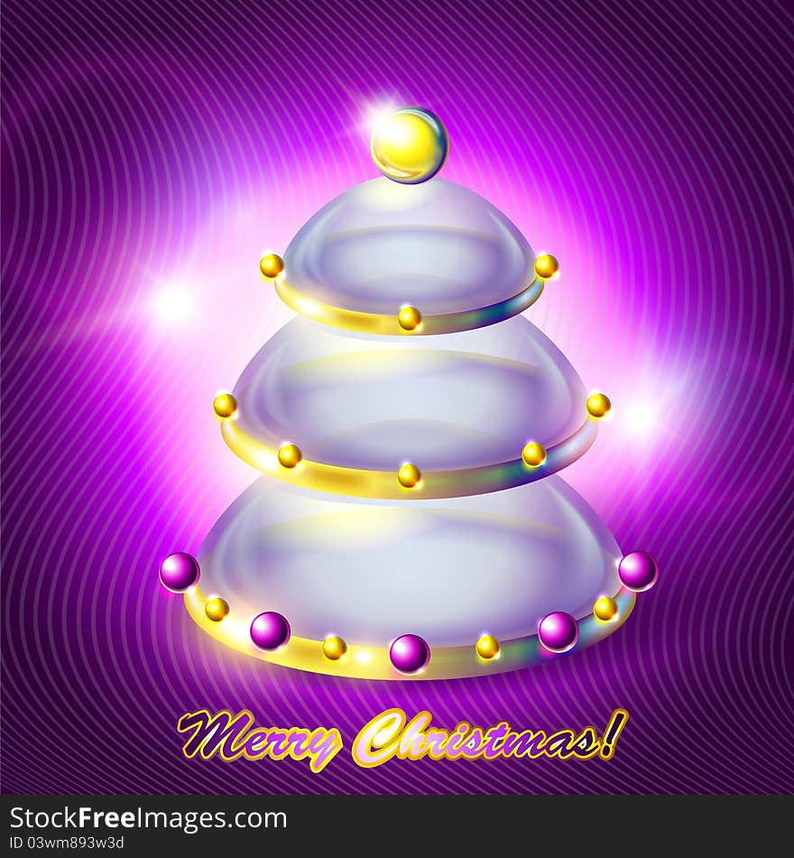 Abstract glass Christmas tree with gold and purple balls