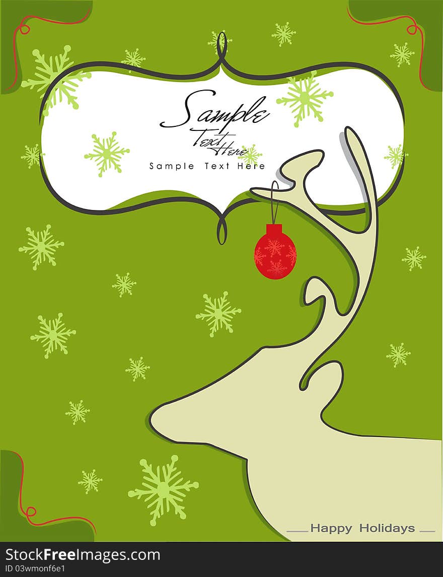 Reindeer Silhouette, snowflakes and a green background