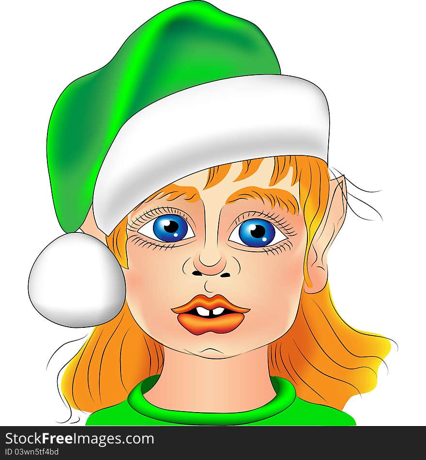 Vector Portrait of a Christmas elf closeup