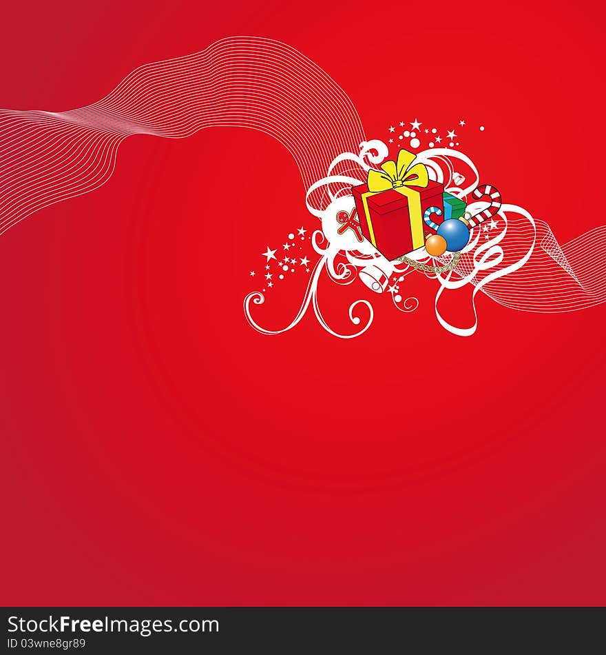 Red Christmas background with gift boxes