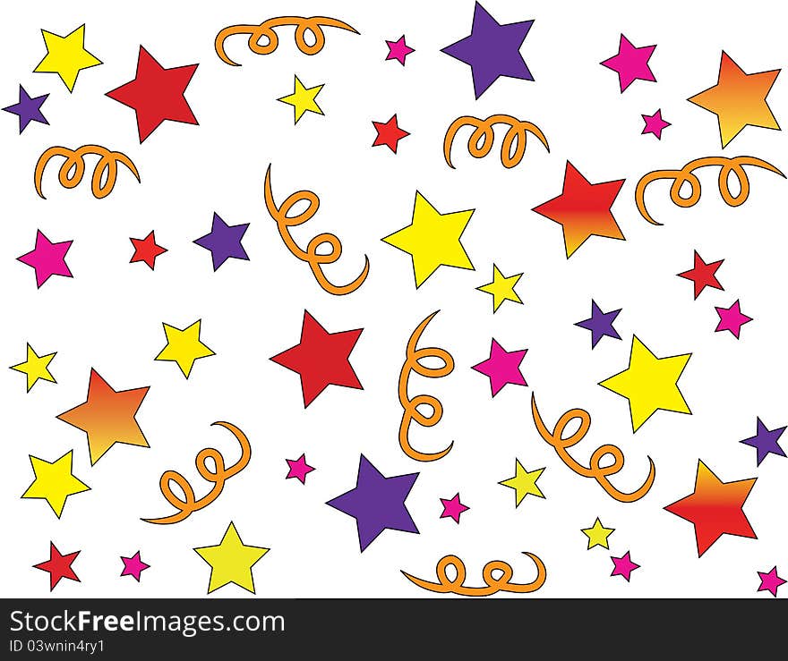 Confetti of color stars and spirals over white background. Confetti of color stars and spirals over white background