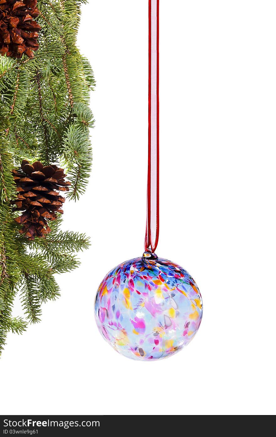 Hand crafted glass Christmas ball with spruce tree. Hand crafted glass Christmas ball with spruce tree