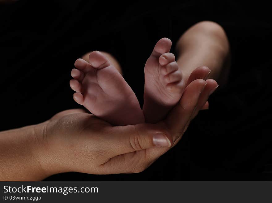 Newborn s Feet in Mother s Hand