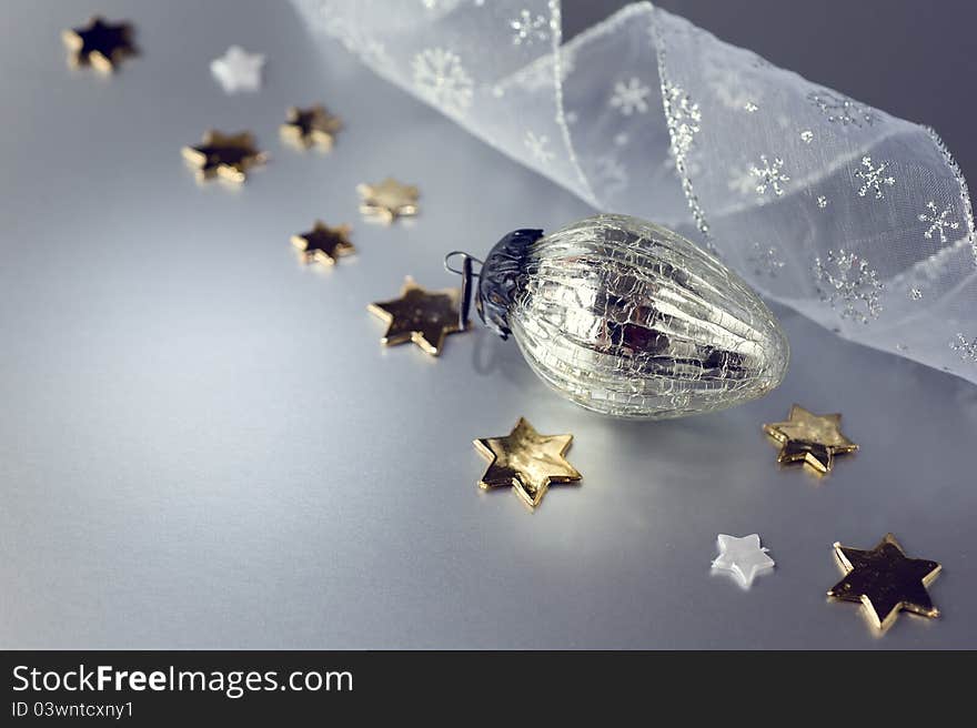 Decorations for Christmas on a silver background