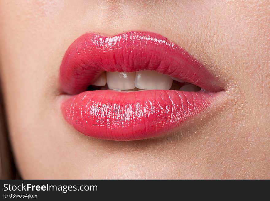 Close-up portrait of sexy, sensual, seductive lips. Close-up portrait of sexy, sensual, seductive lips