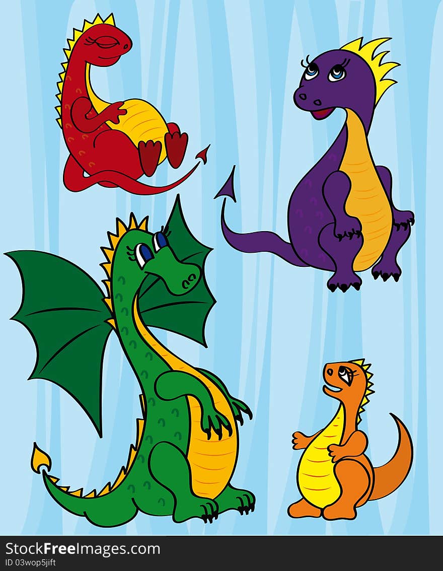 Set of cute cartoon dragons