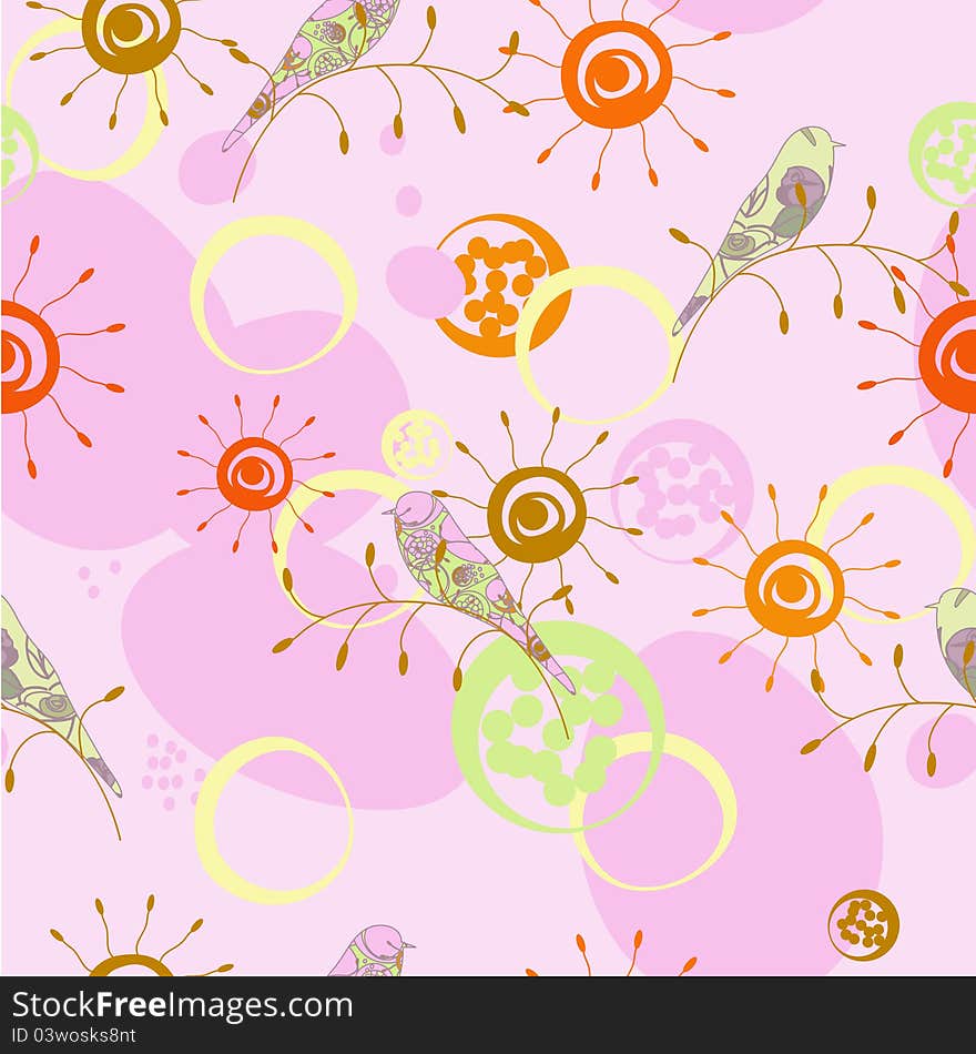 Seamless floral pattern with birds. Seamless floral pattern with birds