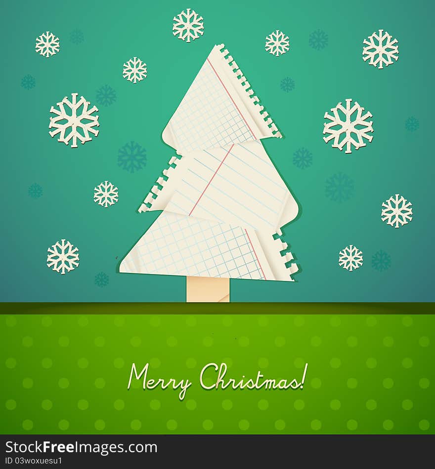 Ripped paper snowflake and tree Christmas design. Ripped paper snowflake and tree Christmas design