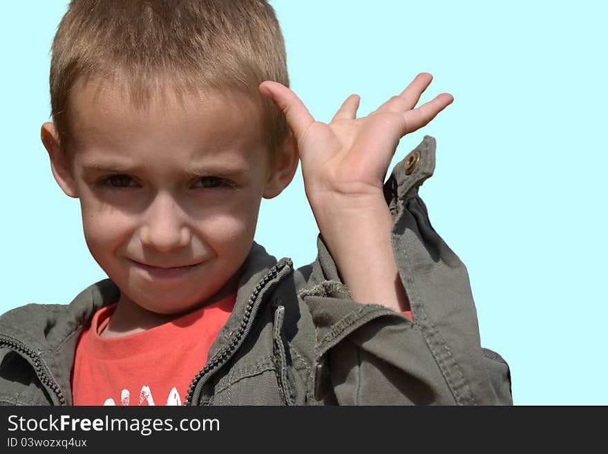 Little boy showing hand