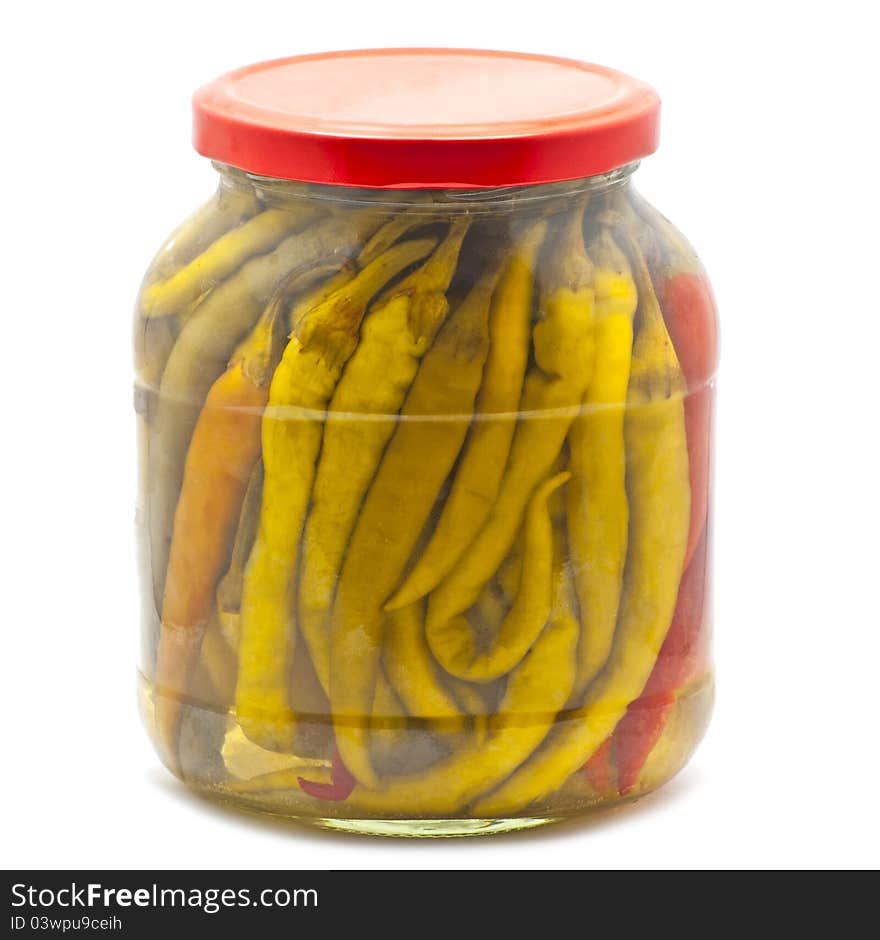 Jar with green and red pepper