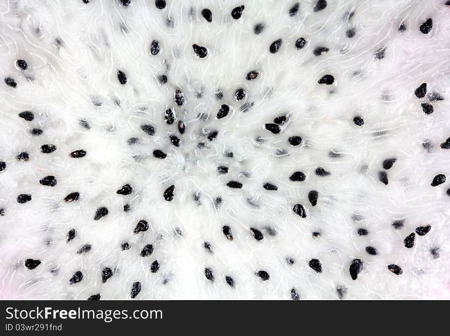 Closeup background photo of fresh Dragon Fruit full of seeds