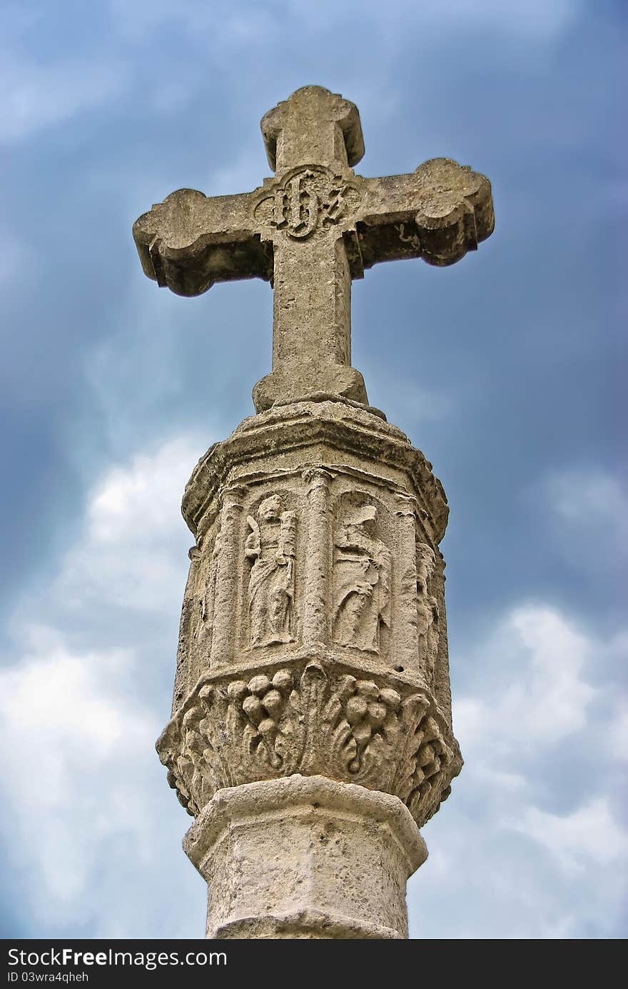 Medieval Cross in Majorca located at the border of some towns