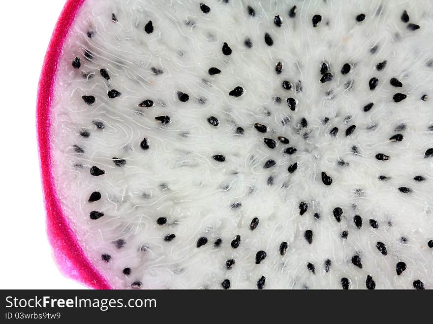 Closeup photo of fresh Dragon Fruit full of seeds